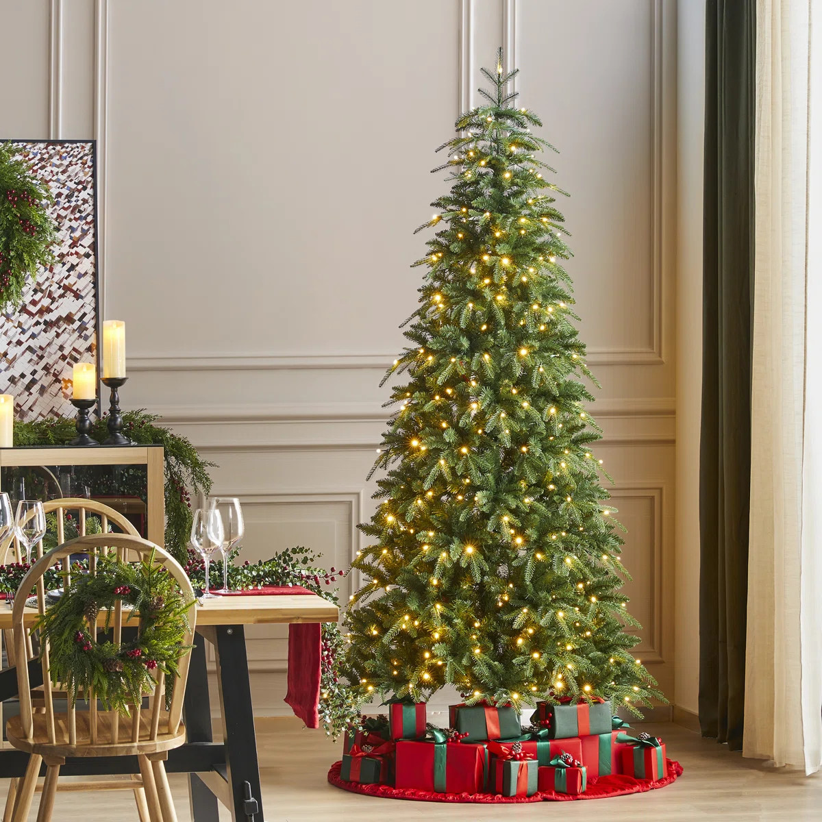 Leilonie Radiant Evergreen Fir-11Ft Prelit Green Slim Fir Christmas Tree With Lights | Wayfair North America