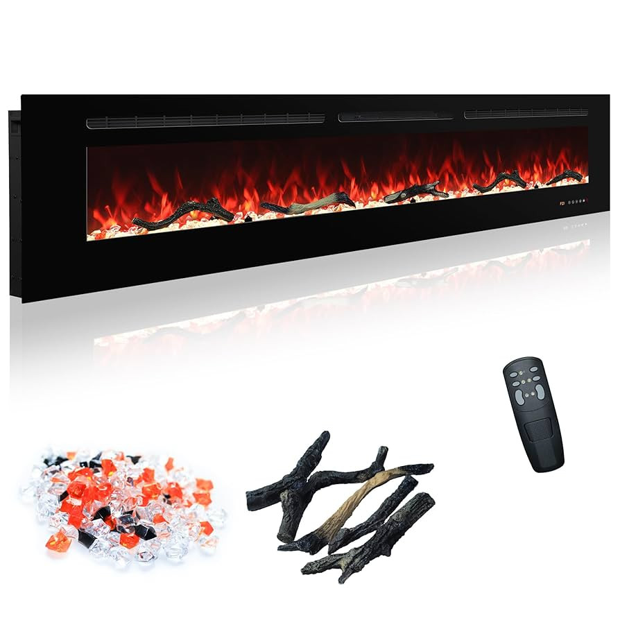 Electric Fireplace 72 In, Wall Mounted & Recessed Electric Fireplace Inserts, Remote & Touch Scre... | Amazon (US)