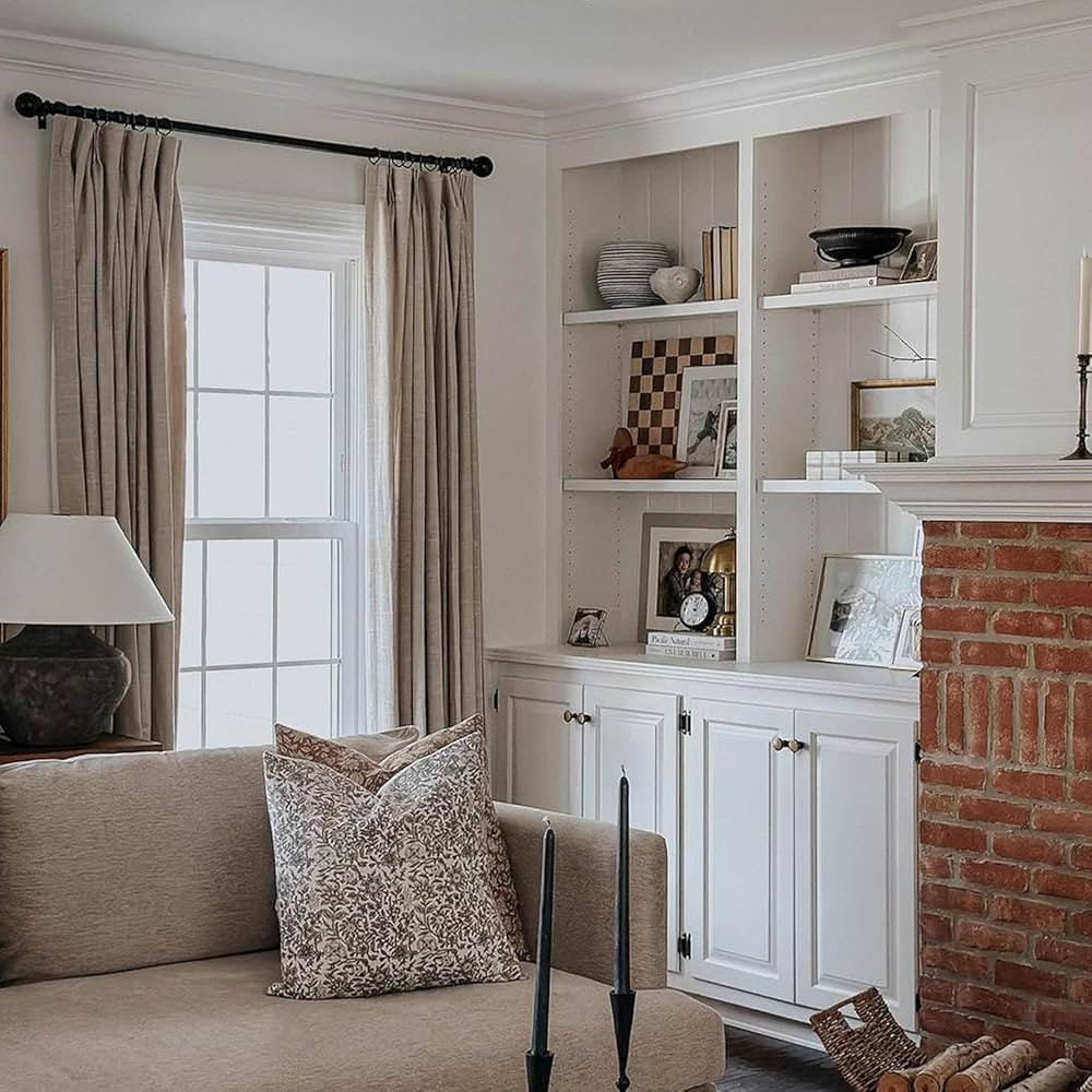 TWOPAGES Oatmeal Pinch Pleated Curtain with Hooks 108 Inches Long Light Filtering Linen Cotton Wi... | Amazon (US)