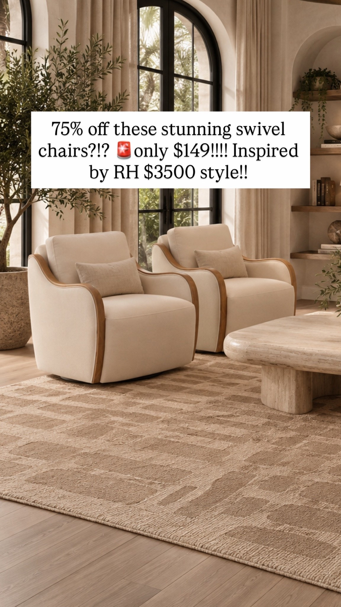 75% off these stunning swivel chairs?!? 🚨only $149!!!! Inspired by RH $3500 style!!
