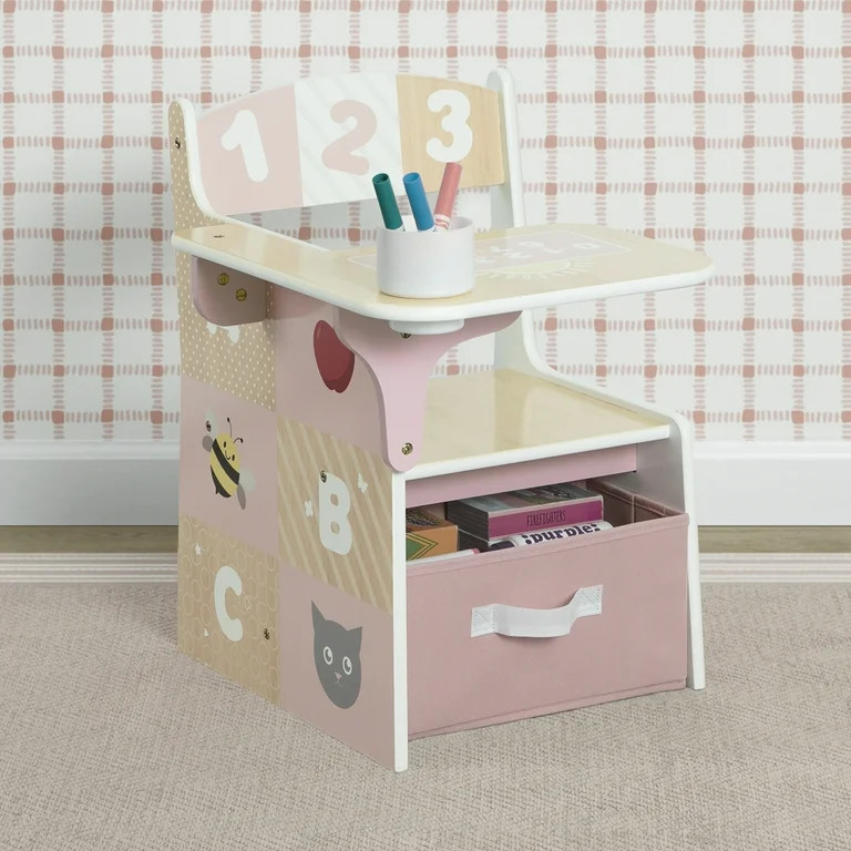 Delta Children 123 Numbers Chair Desk with Storage Bin, Natural & Pink | Walmart (US)