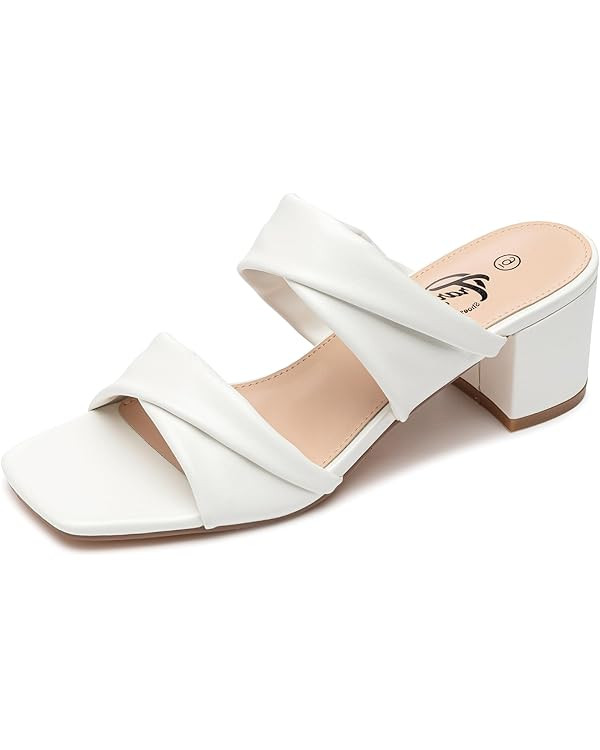 Trary Women's Sandals, Square Toe Heels Sandals, 2inch Black White Nude Chunky Block Heels Sandal... | Amazon (US)