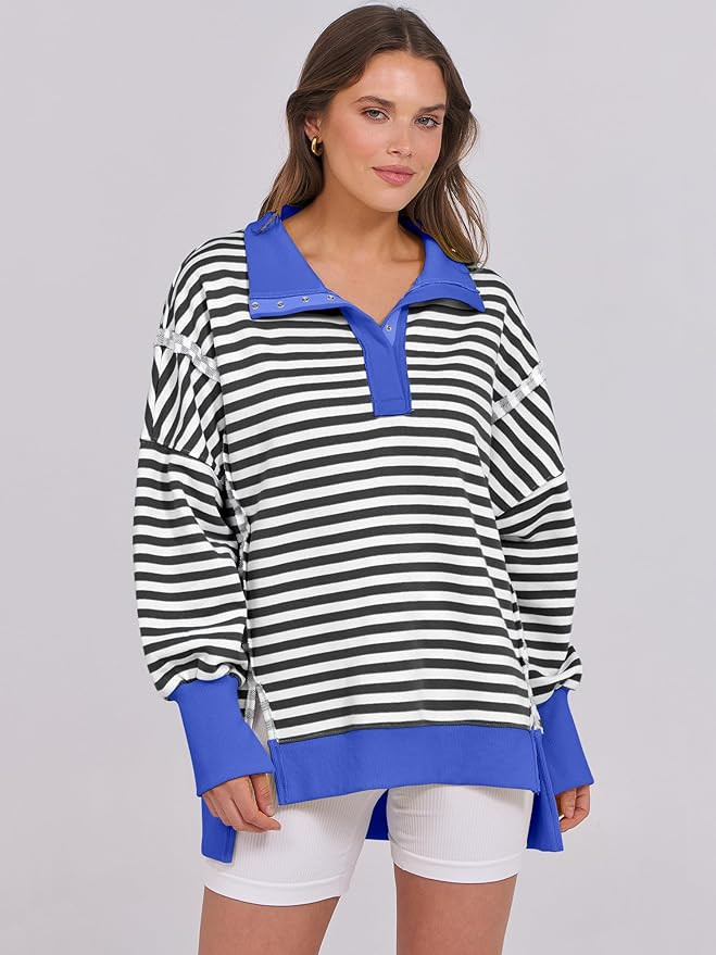 ANRABESS Women's Sweatshirts Oversized Casual Loose Button Up Henley Pullover Top High Low Split ... | Amazon (US)