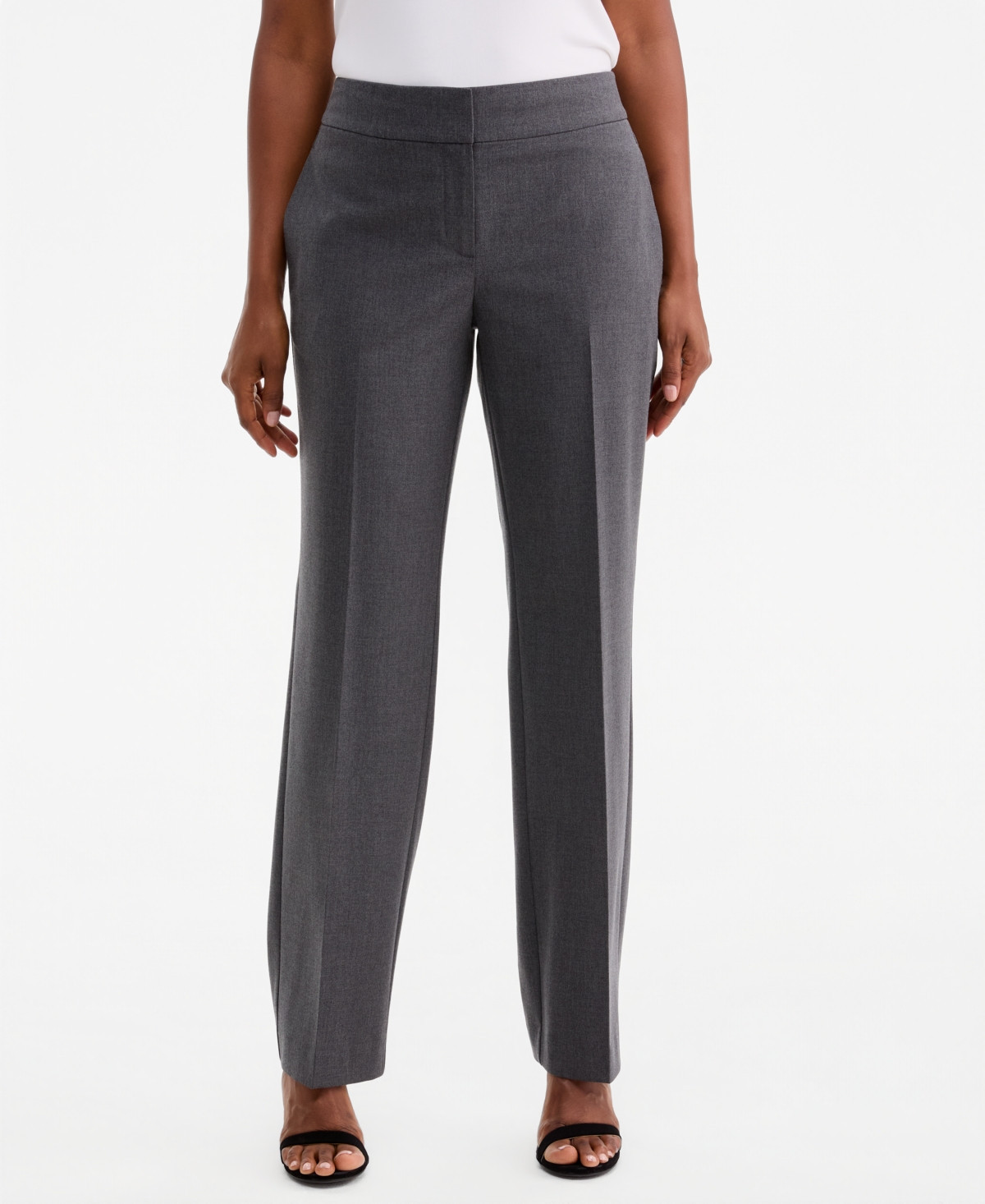 Kasper Women's Machine Washable Mid-Rise Straight Pants, Regular & Petite - Modern Charcoal | Macy's