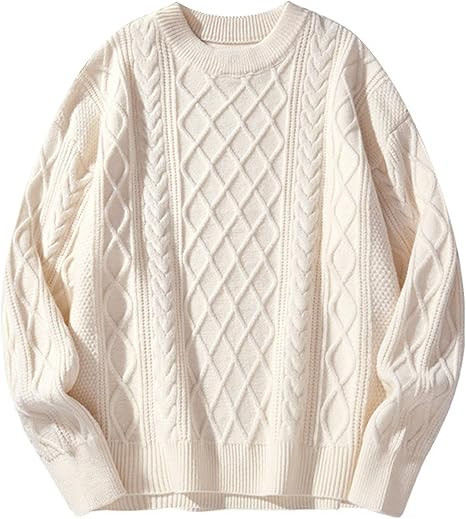 Mens Oversized Sweater Unisex Long Sleeve Cable Knit Sweaters Aesthetic Streetwear Casual Sweater... | Amazon (US)