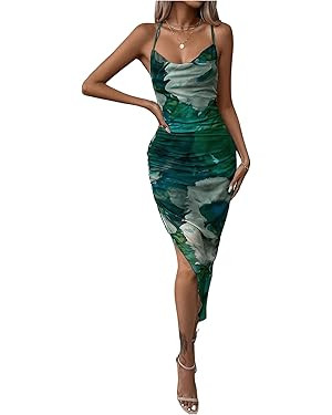 SOLY HUX Women's Tie Dye Cowl Neck Split Hem Bodycon Cami Dress Backless Long Dresses | Amazon (US)