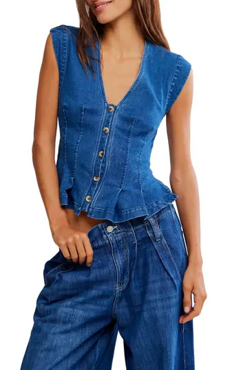Free People Dylan Denim Waistcoat Top in Medium Blue at Nordstrom Rack, Size Large | Nordstrom Rack