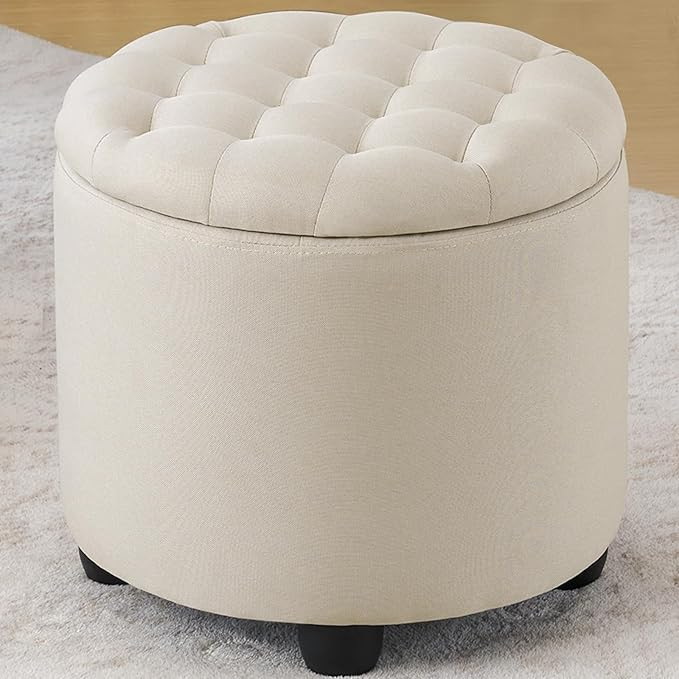 Furniliving Modern Round Storage Ottoman,Button Tufted Ottoman Foot Stools Ottoman Footstool with... | Amazon (US)