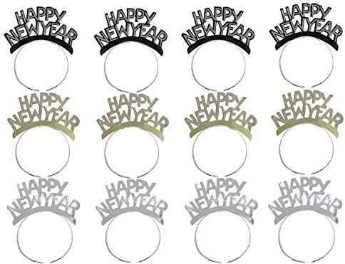 Amosfun HAPPY NEW YEAR Headband Tiara New Years Party Favors Gold Silver Black 12 Pieces | Amazon (US)