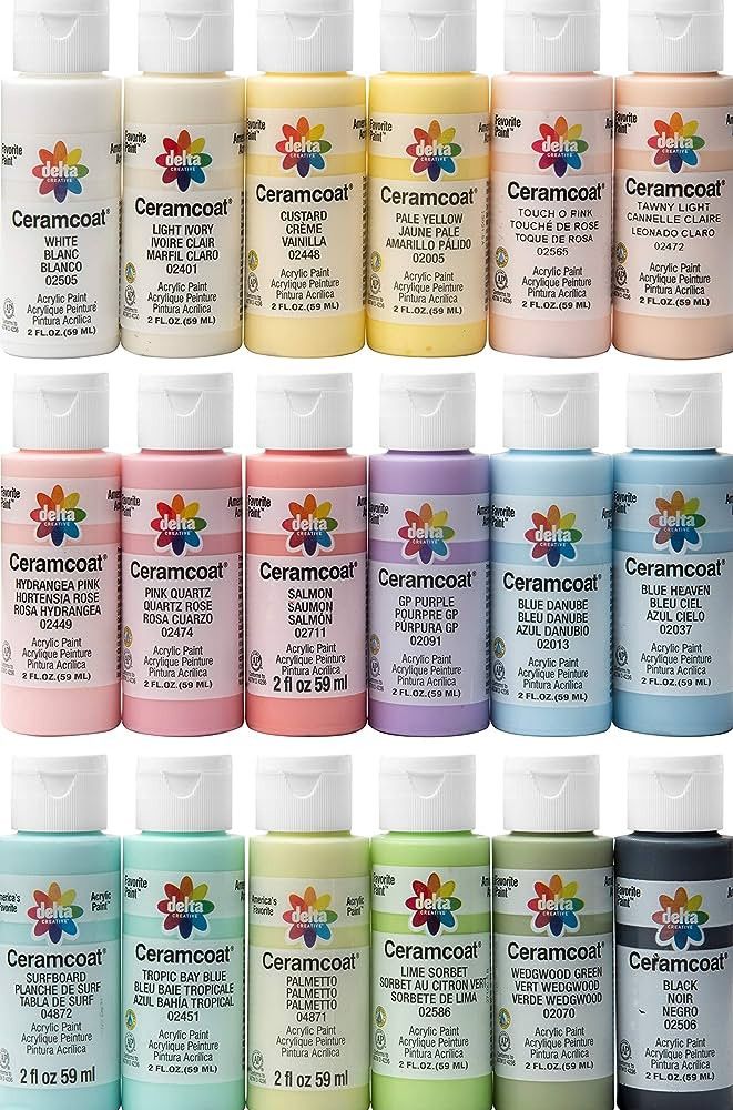 Delta Creative 18 Color Ceramcoat Acrylic Paint Set, 2 oz, Pastels | Amazon (US)