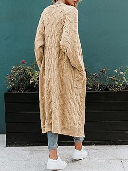 ZIWOCH Women's Long Cardigan Coats Cable Knit Casual Open Front Long Sleeve Loose Sweater with Po... | Amazon (US)