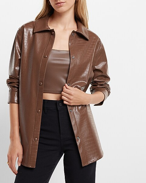 Faux Leather Croc Oversized Shacket | Express