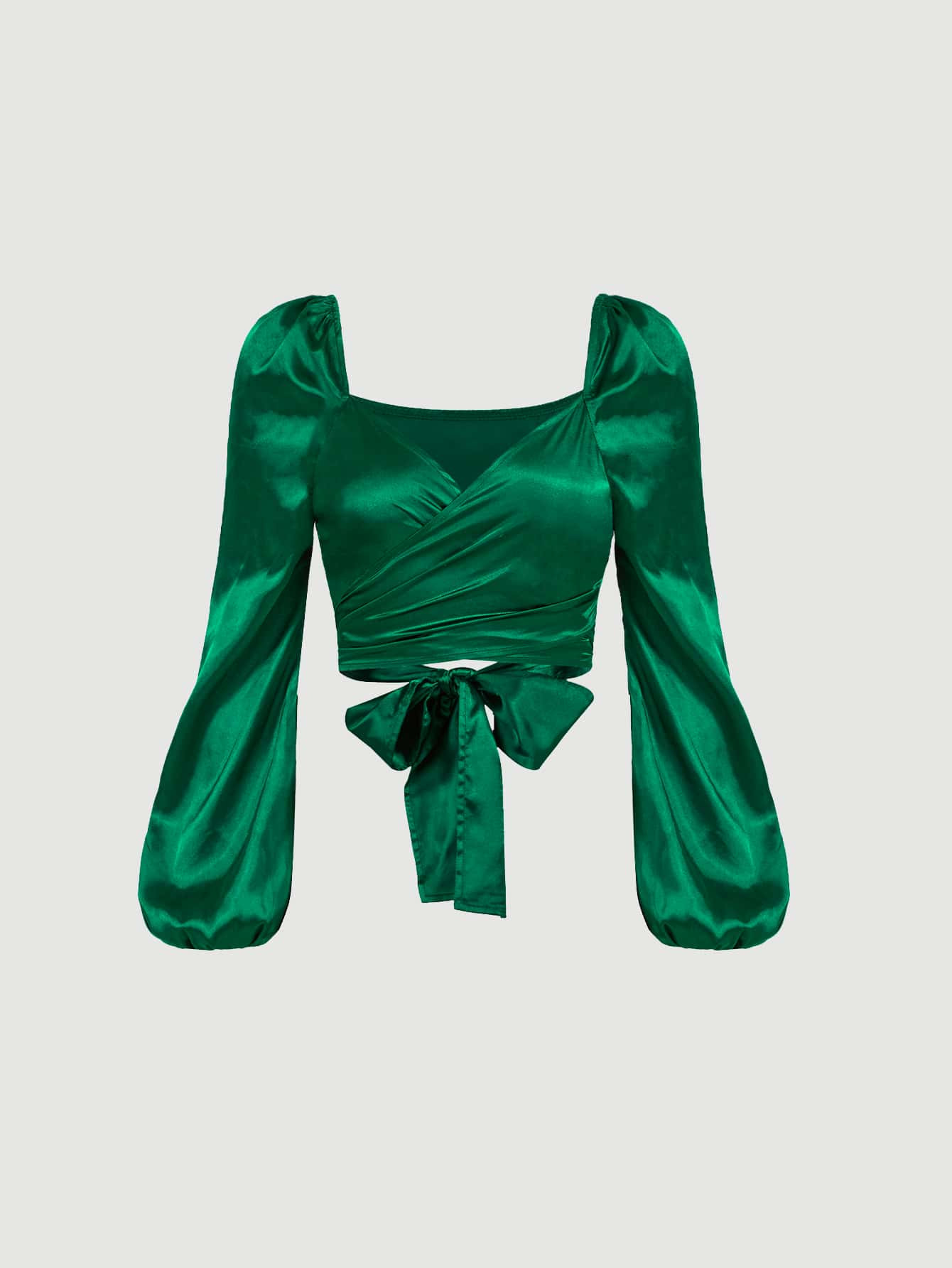 SHEIN Privé Lantern Sleeve Tie Back Satin Top | SHEIN