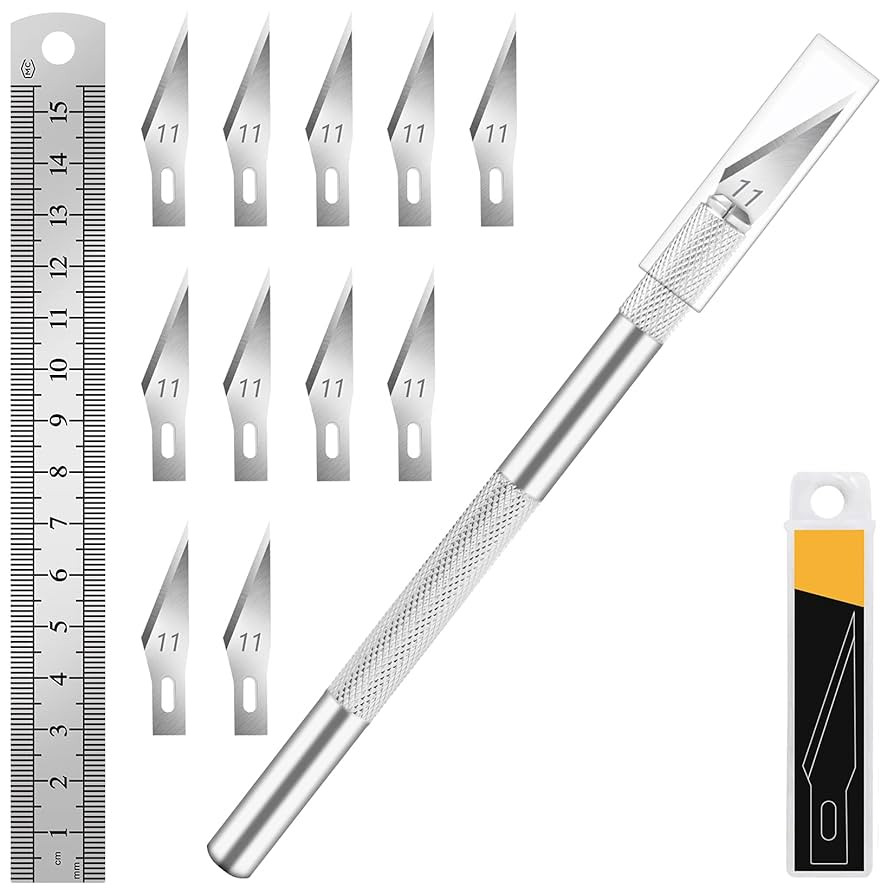 1 Pcs Craft Knife Hobby Knife with 11 Pcs Stainless Steel Blades Kit, 1pcs Steel 15MM Ruler for A... | Amazon (US)