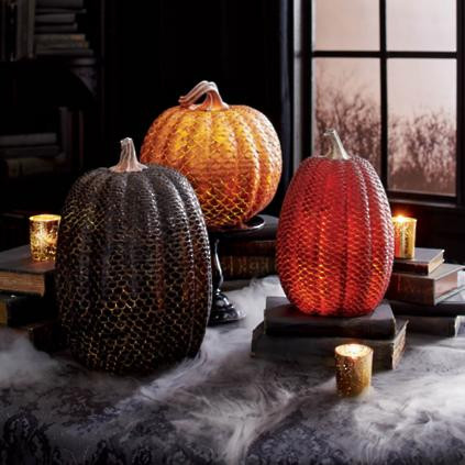 Dragon Scale Lit Pumpkins | Grandin Road