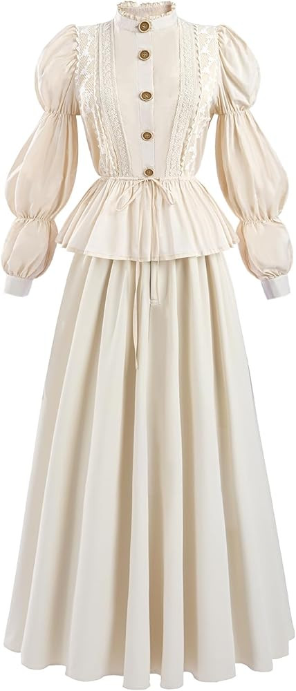 FCCAM Victorian Dress for Women 2-Pieces 1800s Edwardian Dress Ball Gown Renaissance Costume | Amazon (US)