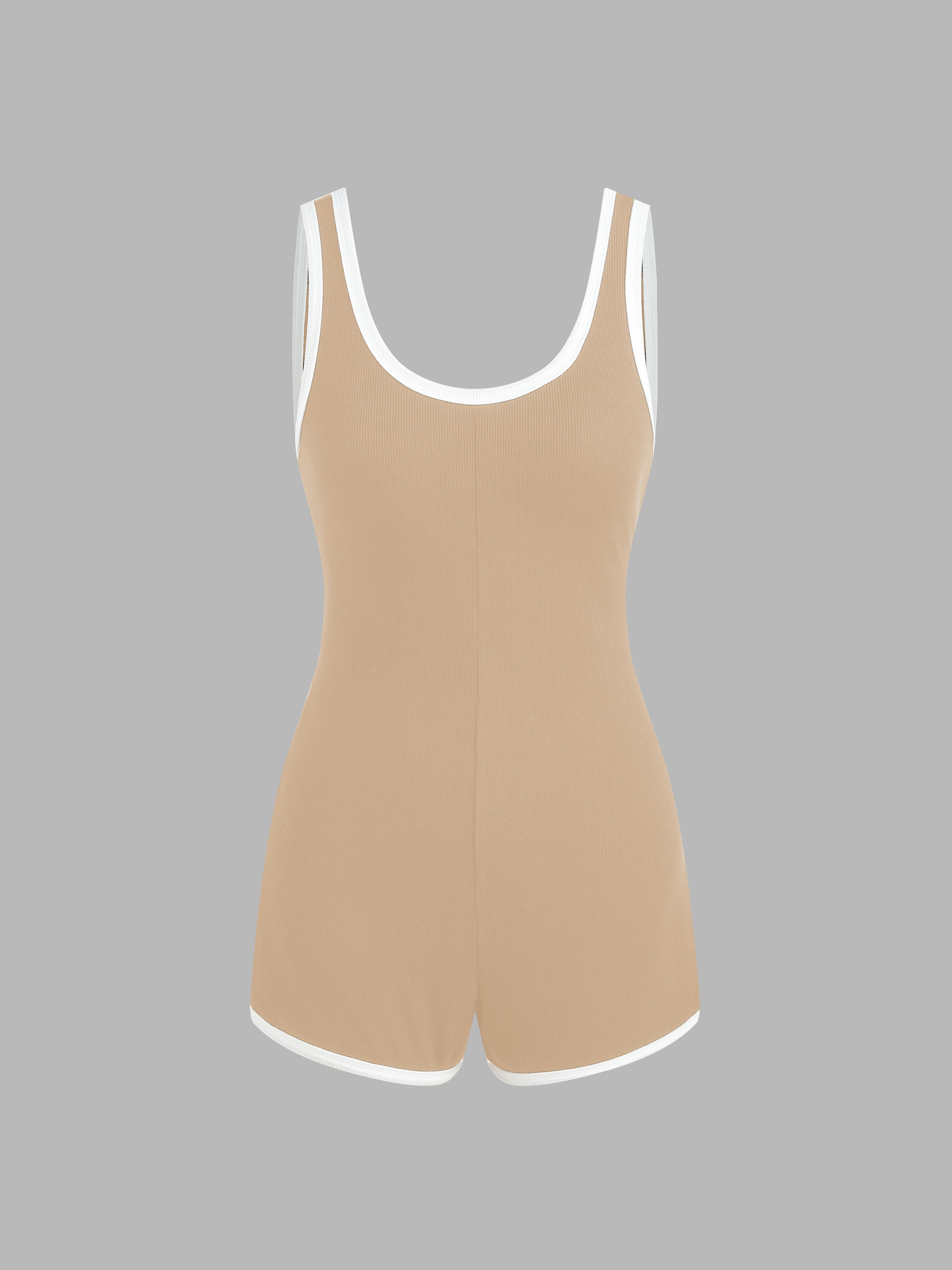 Knit Fabric Scoop Neckline Contrasting Trim Romper For Daily Casual School Outdoor Home | Cider