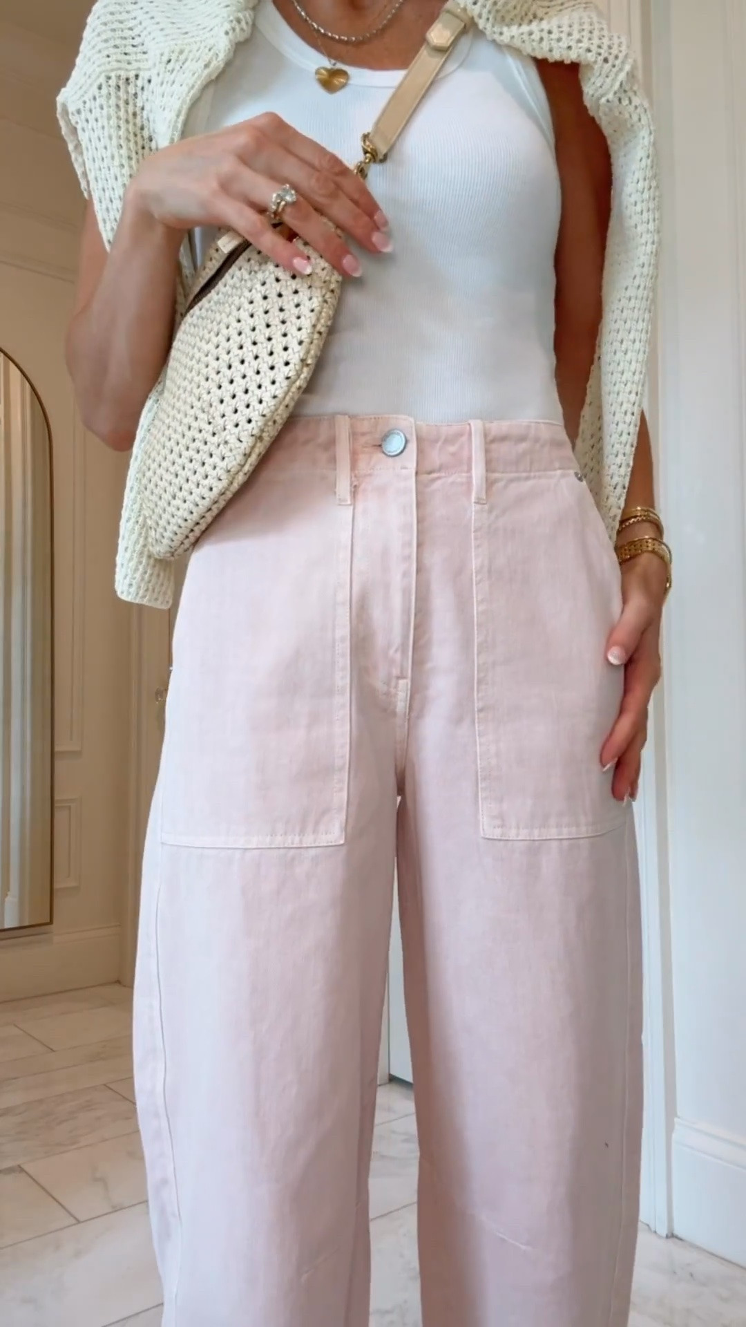 Love these pale pink barrel jeans! 

These are under $130 and won't last long. I'm 5’7 wearing my normal size 25. They fit true size.

#LTKsummer