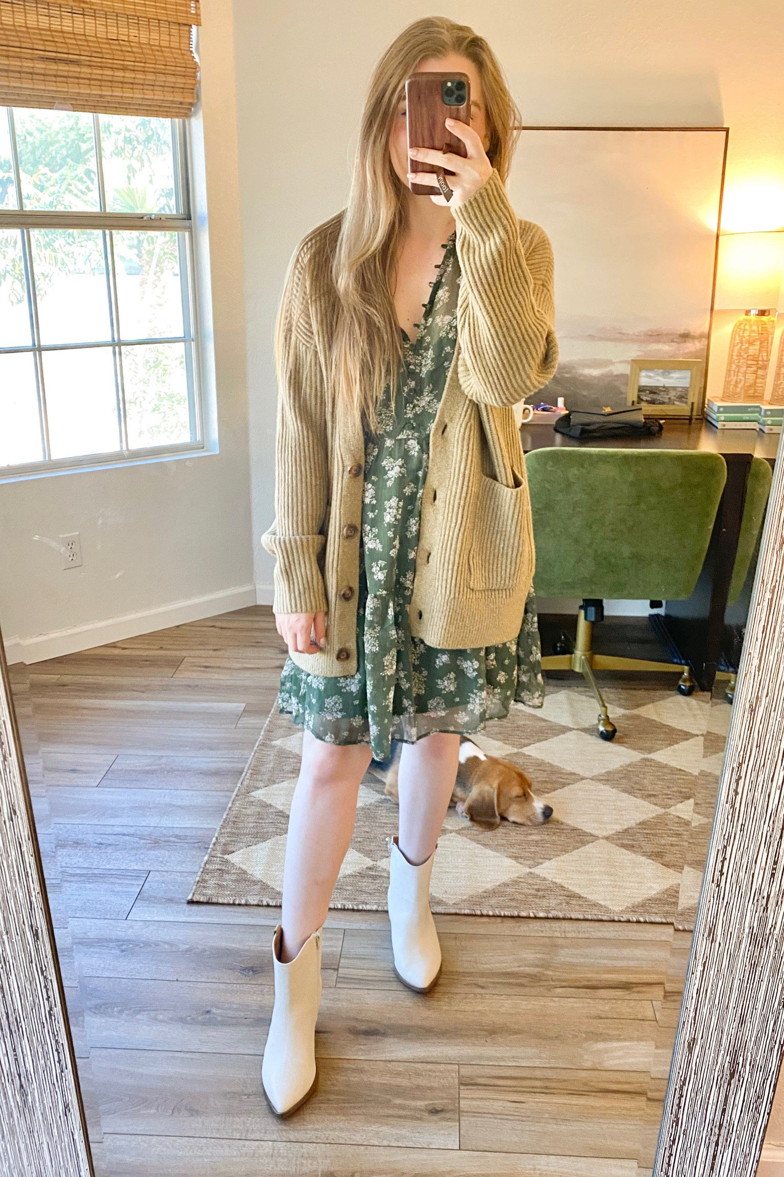 Fall dress. Fall outfit. Cozy cardigan. White booties. 

#LTKCon #LTKSeasonal #LTKworkwear