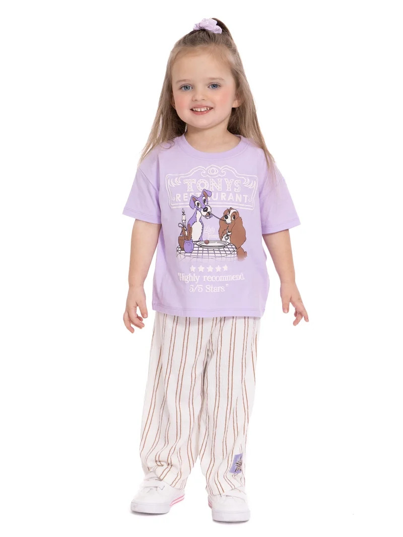 Disney Classics Toddler Girls Lady and the Tramp Graphic Tee and Stripe Pants, Sizes 12M-5T | Walmart (US)