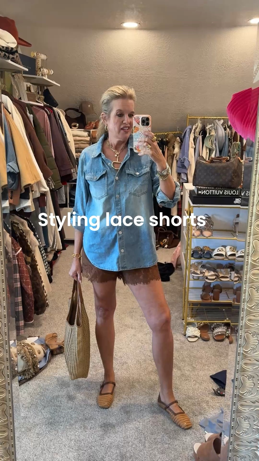 Styling lace short over 60

What I wore on a date with hubby …
Pizza making class and its line taste

Denim shirt fits tts in a med

Lace satin shorter in a med
Comes in several colors 

Paired with cane and leather Mary Jane’s
And Eric her face Mary Jane’s 

Horse bite hand made necklace  comes in hold or silver 

Gold hoops

#LTKdayinmylife #LTKootd #LTKOver40