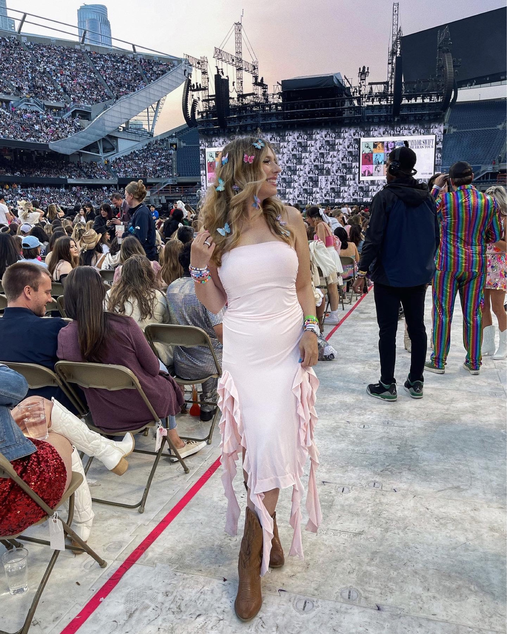 Eras Tour outfit idea, Taylor Swift concert outfit idea, Eras Tour outfit, fairy core dress, fairy dress, cowboy boots, cowgirl boots, butterfly clips, Lover outfit idea, Fearless outfit idea, ruffle dress, strapless dress

I am in a M dress, boots are TTS - I will say the top bust part is double lined on dress but bottom is NOT! I had to wear nude boy shorts to cover up and avoid panty lines... a darker color may not have this issue 

#LTKshoecrush #LTKunder100 #LTKunder50