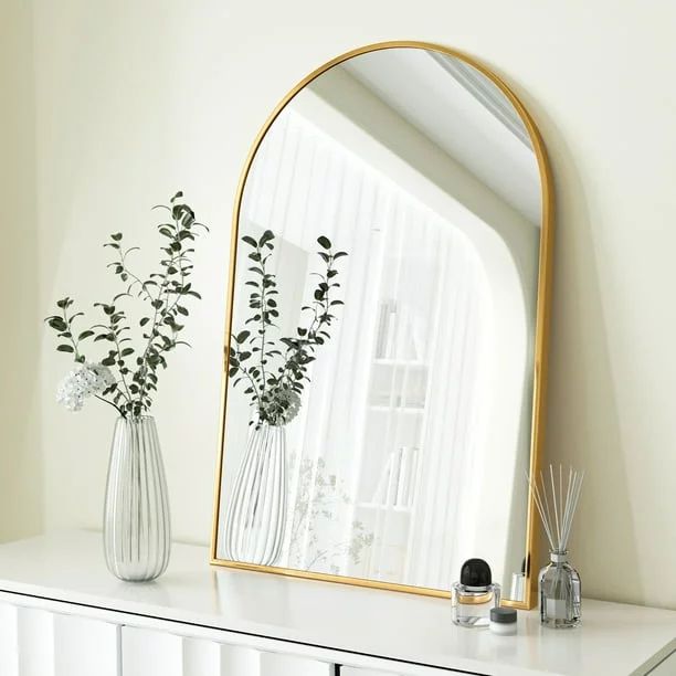 BEAUTYPEAK Wall Mounted Mirror, 26"x38" Arch Bathroom Mirror, Gold Vanity Wall Mirror w/ Metal Fr... | Walmart (US)