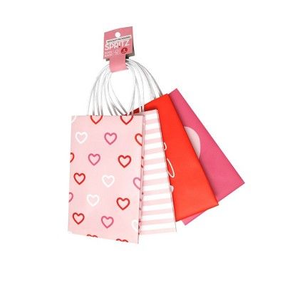 4ct Jr Tote Valentine&#39;s Day Bags Allover Hearts with Pink Stripe/Love You/Red/Heart on Pink -... | Target