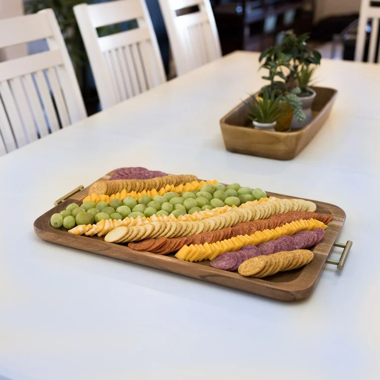 Better Homes & Gardens- Acacia Wood Rectangle Tray with Gold Color Handles, One Size | Walmart (US)