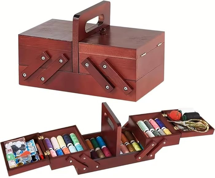 1pcs Wooden Expandable Sewing Box Sewing Kit Storage Box with Handle, Embroidery Kit Wooden Sewin... | Amazon (US)