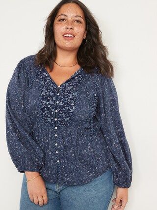 Oversized Button-Front Mixed-Print Poet Blouse for Women | Old Navy (US)