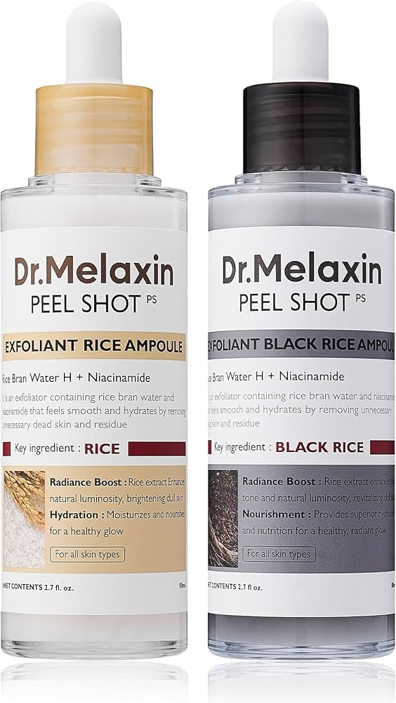 Dr.Melaxin Peel Shot Glow White and Black Rice Ampoule Duo, Soft Exfoliating Face and Body Scrub ... | Amazon (US)