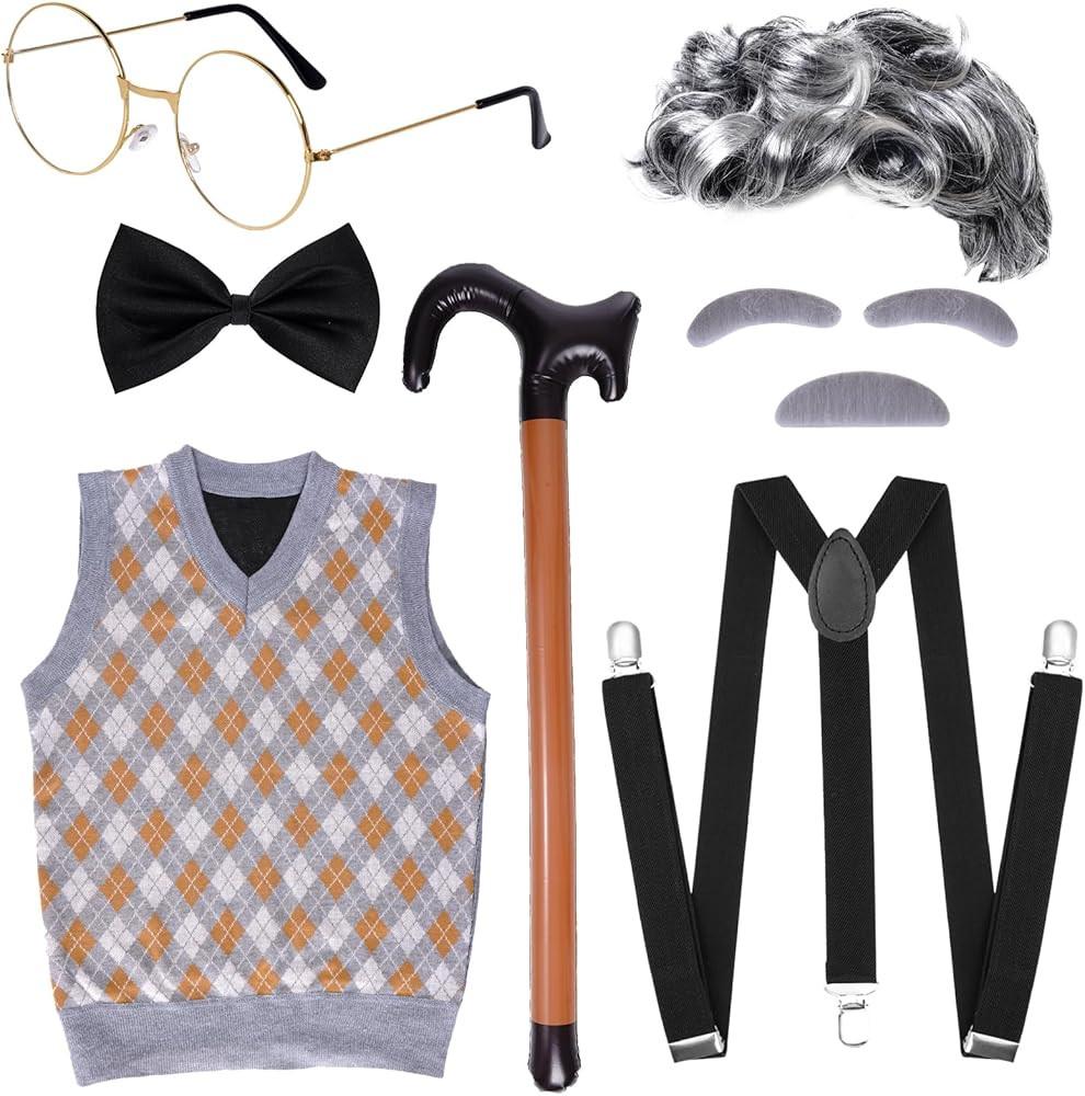 7PCS 100 Days of School Men Costume, 100 Days of School Man Costume for Halloween Grandpa Costume... | Amazon (US)