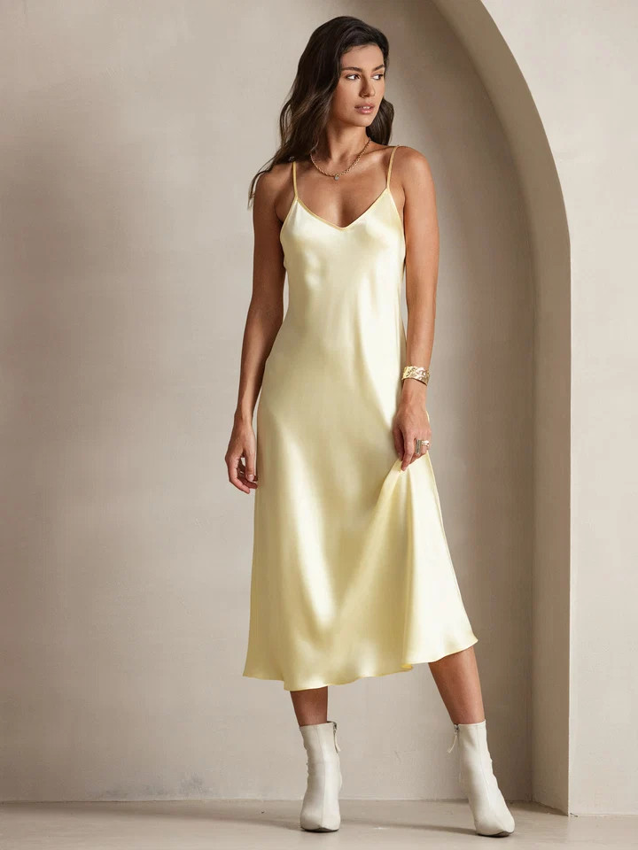 Spaghetti Strap Long Silk Dress | SilkSilky