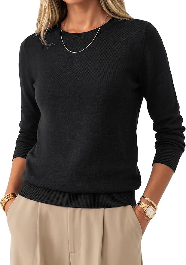 Arach&Cloz Women's 100% Merino Wool Long Sleeve Crew Neck Fall Work Sweater | Amazon (US)