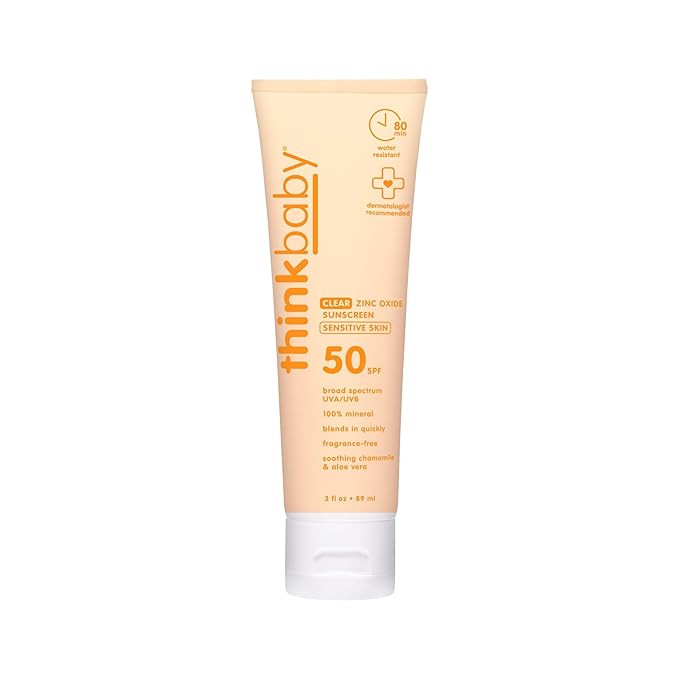 Thinkbaby Mineral Sunscreen for Sensitive Skin, SPF 50 Clear Zinc Oxide Baby Sunblock, 3 Fl Oz, B... | Amazon (US)
