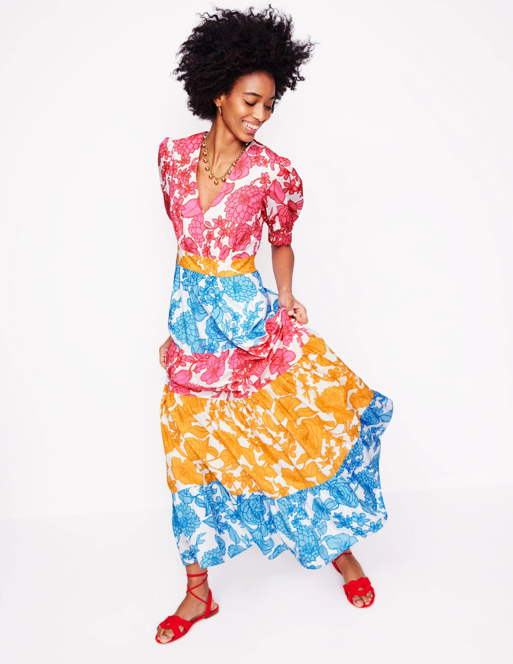 Bella Puff Sleeve Maxi Dress-Multi, Blossom Cascade | Boden (US)