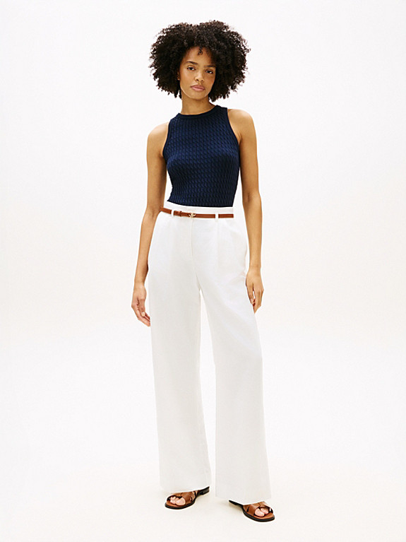 Linen Blend Belted Wide Leg Trousers | Tommy Hilfiger UK
