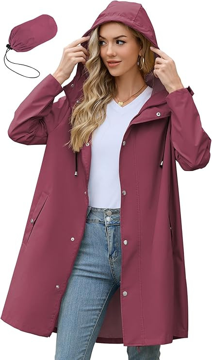 Zando Long Packable Rain Jacket Women Waterproof - Raincoat for Women Rain Coat with Hood Lightwe... | Amazon (US)