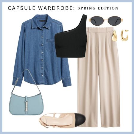 Spring Workwear, spring look, denim shirt, two tone slingback, blue bag, spring outfit, vacation outfit 

#LTKfindsunder100 #LTKstyletip #LTKtravel