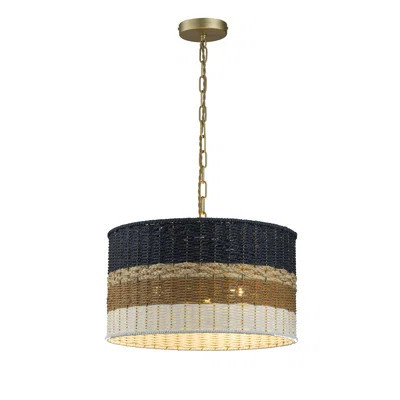 Dylan 3- Light Multi Color Coastal Chandelier Modern Natural Rope Drum Pendant Light | Wayfair North America