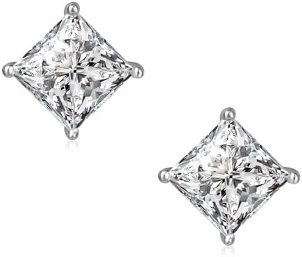 Princess Cut Cubic Zirconia Earrings Stud 925 Sterling Silver Hypoallergenic Square CZ Stud Earri... | Amazon (US)