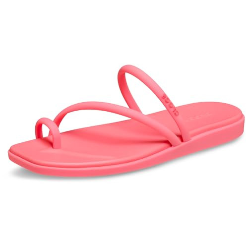 Crocs Women's Miami Toe Loop Sandals | Square Toe Flat | Flexible Straps | Croslite Foam Footbed, Guava, 9 | Amazon (US)