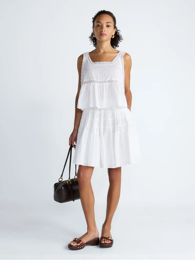 Scoop Women\u2019s and Women\u2019s Plus Cropped Lace Cotton Tank Top, Sizes XS-4X | Walmart (US)