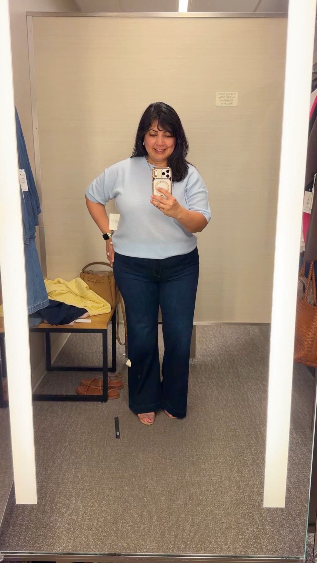 Nordstrom Sale! The best designer jeans no one is talking about are on sale 40% off! These Paige jeans are so good and so flattering, especially on an over 50 midsize petite body. So soft and stretchy and so comfortable! Available in regular and petite sizes. This dark wash is beautiful and great for business casual workwear outfits if you can wear jeans to work. Also great for summer outfits, fall outfits, winter outfits and spring outfits. You can wear them year round with different tops for everyday outfits, date night outfits or pretty much anything! Love them paired with this cute short sleeve cashmere sweater that’s also 40% off and such a great wardrobe staple. Such a timeless classic piece you can wear for years to come. It’s especially perfect for transitioning to fall in warm weather places like Florida.

Nordstrom cashmere short sleeve sweater size large. Paige Leenah jeans size 32 Petite. Schutz sandals.

Fall outfits women over 50, fall fashion hauls, business casual workwear

#LTKMidsize #LTKPetite #LTKSaleAlert
