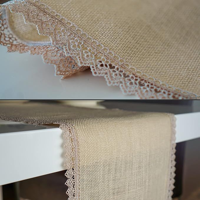 CHICON Burlap Table Runner with Lace - Farmhouse Table Runner - Natural Jute Runner - Thanksgivin... | Amazon (US)