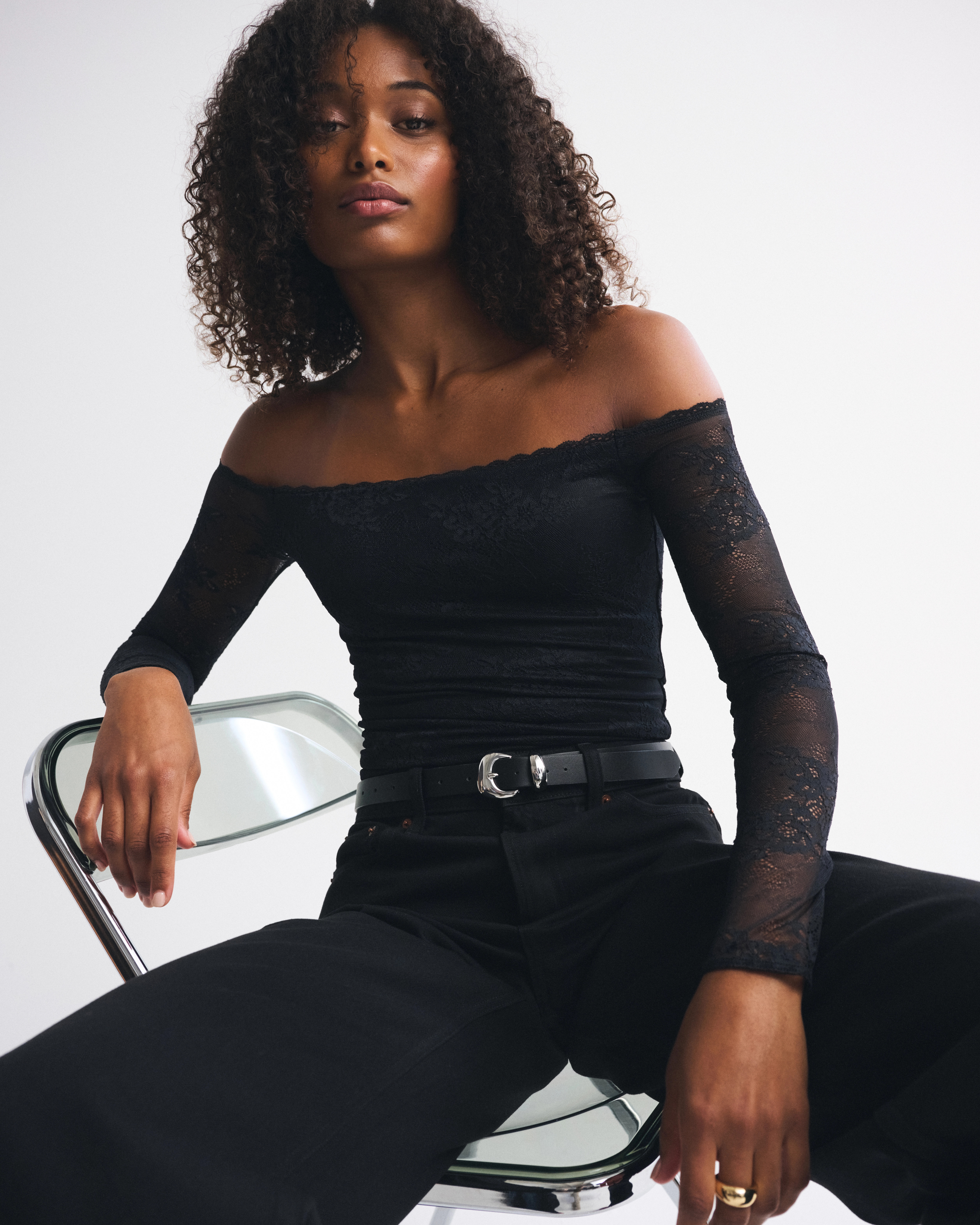 Bra-Free Off-The-Shoulder Long-Sleeve Top | Abercrombie & Fitch (US)