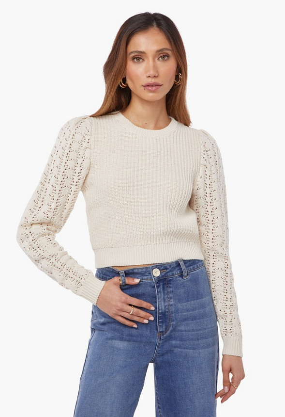 Crochet Sleeve Sweater | JustFab
