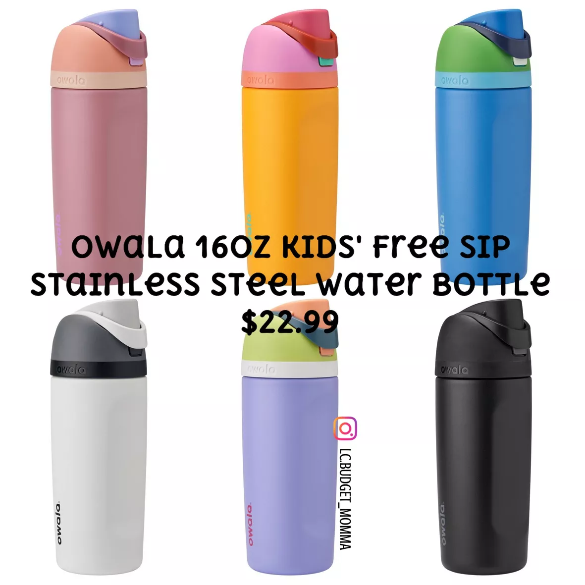 Owala 16oz Kids' Free Sip Stainless Steel Water Bottle - Black
