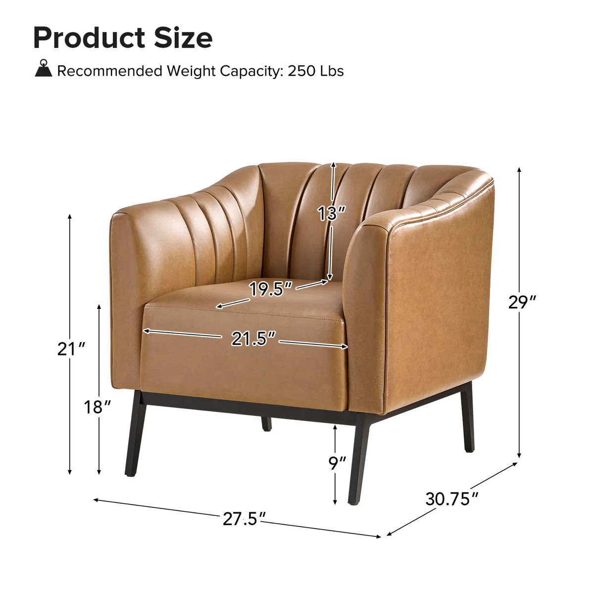 Byanka Industry 27.5" Wide Faux Leather Chair with Channel Tufting and Metal Leg | Wayfair North America
